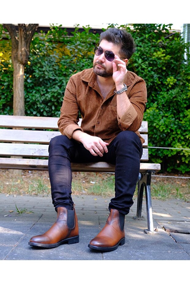 Chelsea Style Daily Classic Genuine Leather Boots Anti-Slip Sole Cold Proof Orthopedic Boots