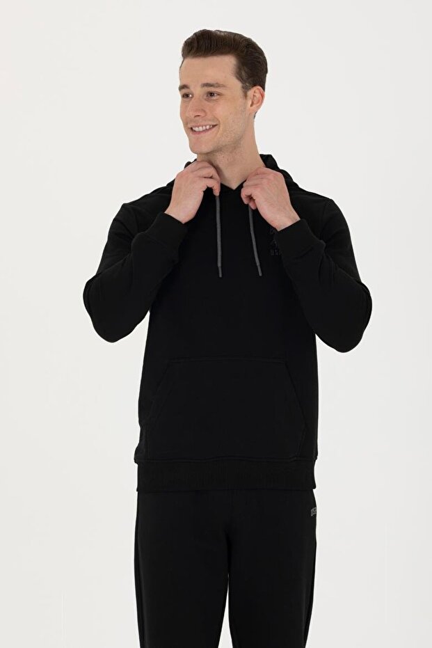 Erkek Kapüşonlu Basic Sweatshirtt - 1