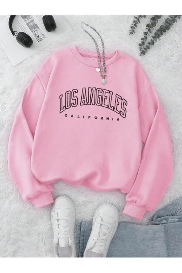 Los Angeles - California Printed Pink Oversize Sweatshirt