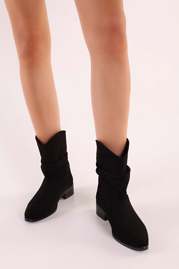 Női Archie fekete velúr bellows lapos sarkú csizma fekete velúr - 3