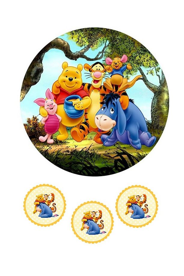 Winnie Resimli Şekerli Kağıt Yenilebilir Kağıt Üzerine Resimli Pasta Baskısı - 1