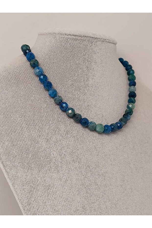 Apatite Stone Facet Cut Necklace 8mm (Fixed Clip)