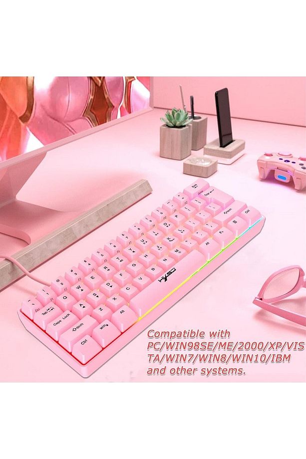 Trol Blue Switch Mini Rgb Oyun Klavyesi Gaming 62 Tuşlu 18 Rgb Led Usb Tip-c Kablosu Pembe Uyumlu - 4