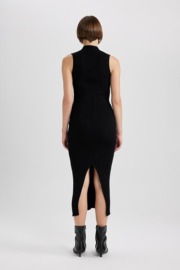 Fitted Vücuda Oturan Yarım Balıkçı Yaka Basic Düz Kolsuz Midi Triko Elbise B8134ax23wn - 5