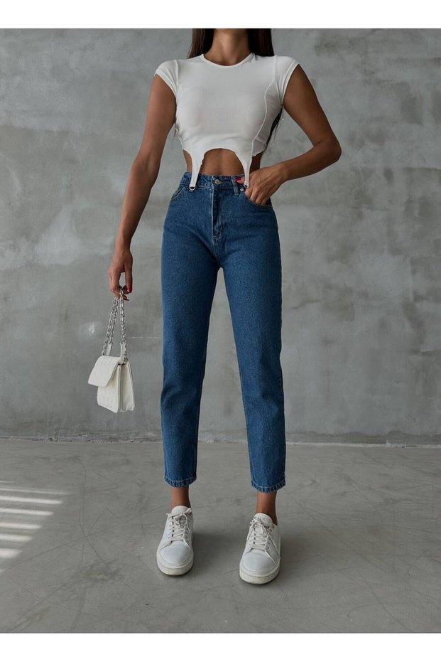 Blue Mom Jean High Waist Women's Pants