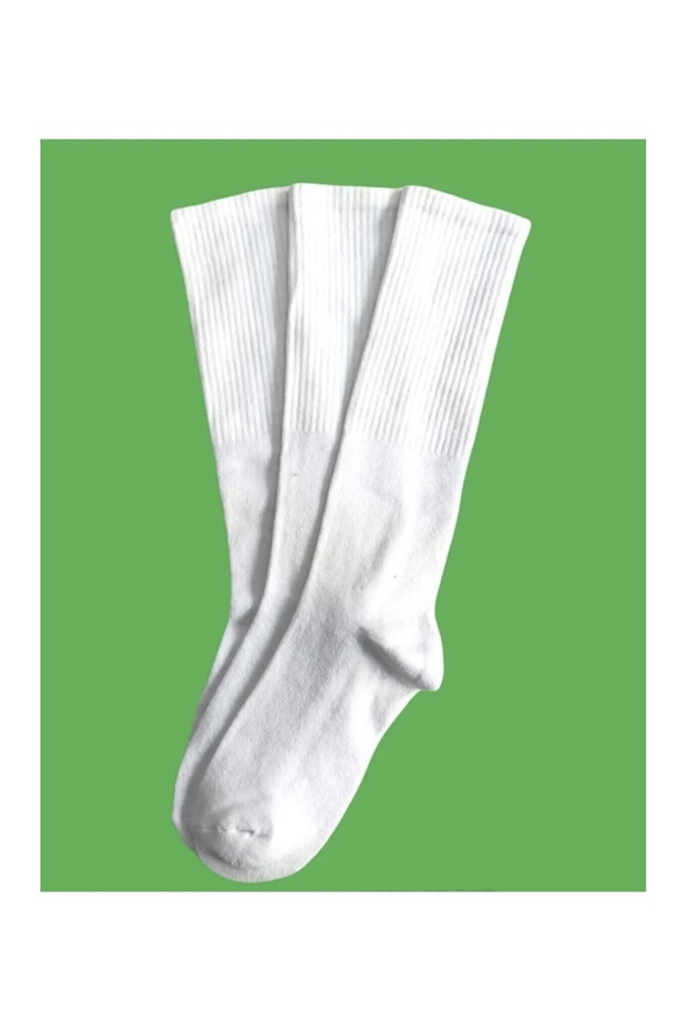 3 Pairs Unisex Plain White Below Knee Washed Sports Socks