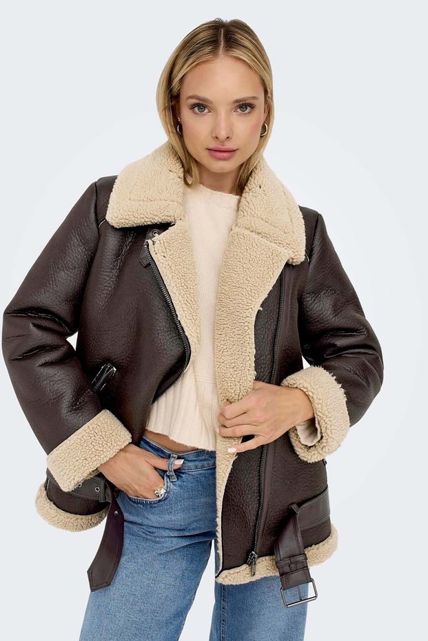 Women's Onlnewlis Faux Leather Coat 15300262 Brown
