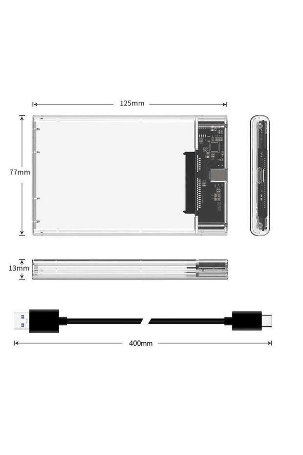 2.5 Sata Type C Usb 3.1 Usb 3.0 Şeffaf Harici Ssd Hdd Hard Disk Kutusu - 2