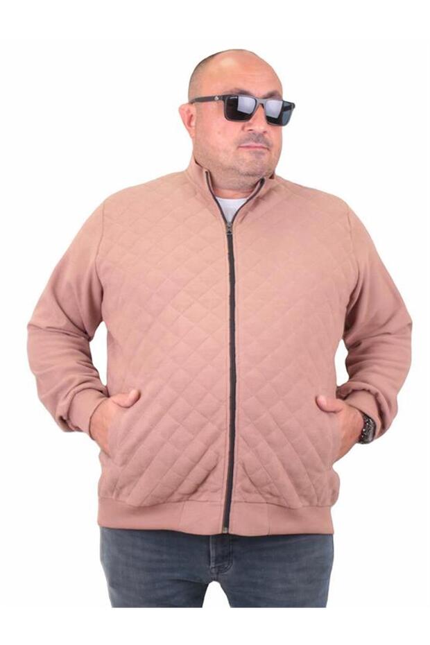 Plus Size Zippered Cardigan Diamond 23281 S.BROWN