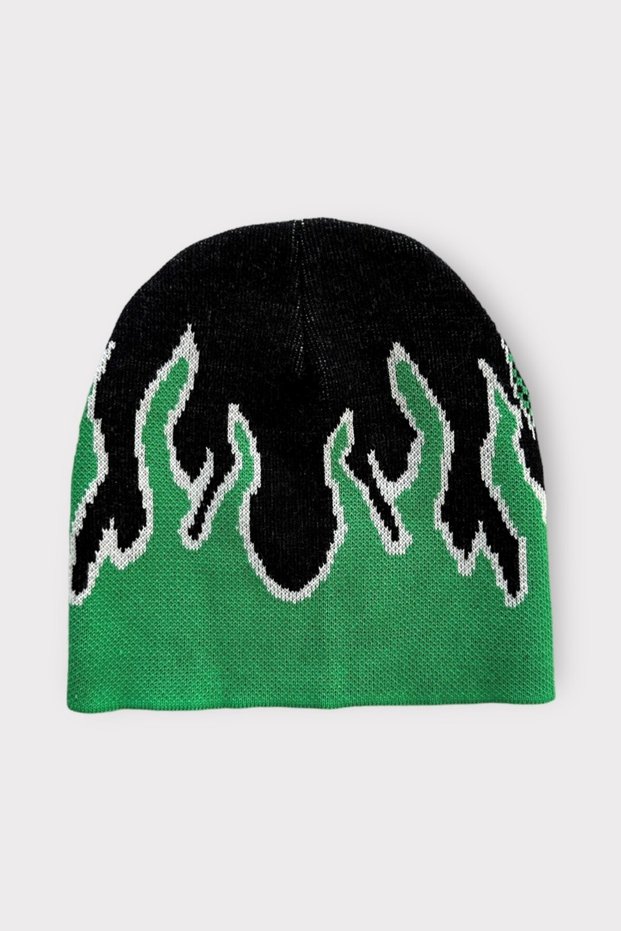 Black Green Flame Beret