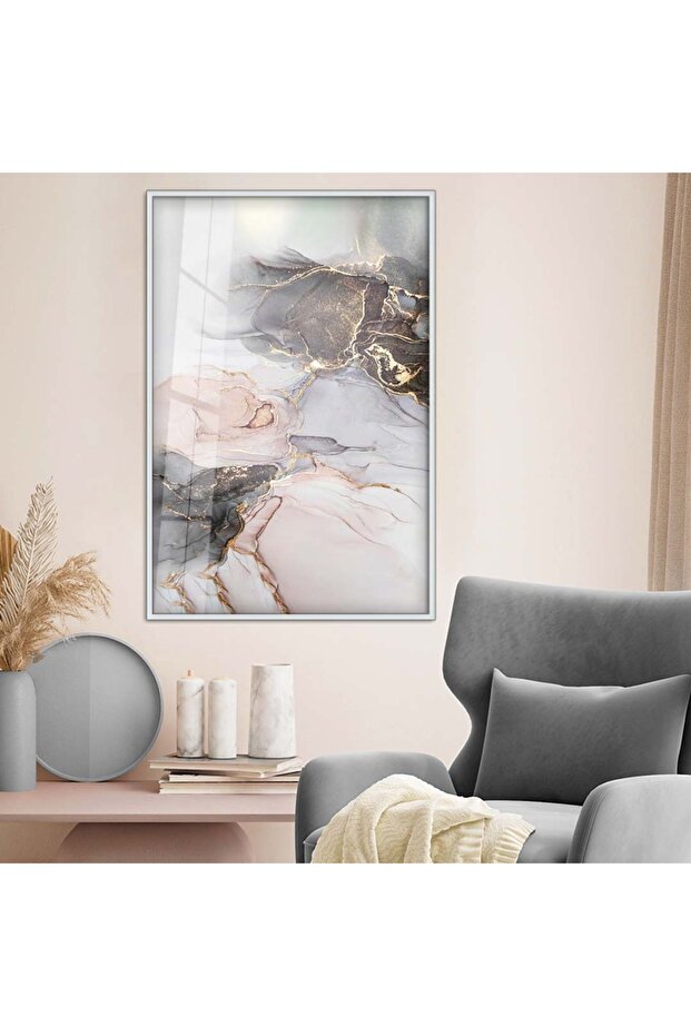 رسم حديث بموضوع تجريدي لوحة زجاجية غير قابلة للكسر بإطار معدني فضي