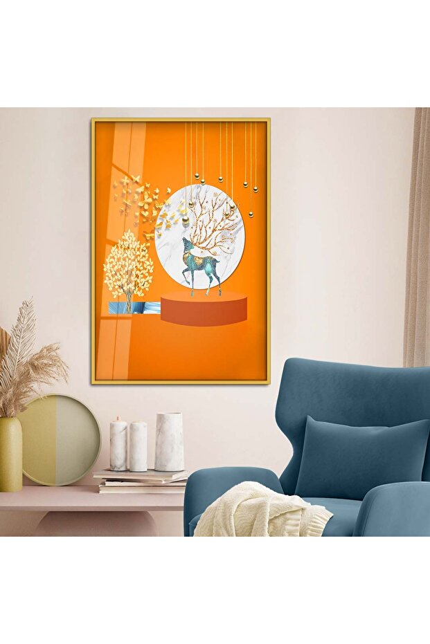 Gold Metal Framed Geometric Drawing Animal Theme Unbreakable Glass Table