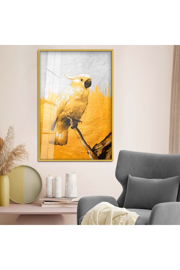 لوحة زجاجية غير قابلة للكسر على شكل ببغاء رسم حديث مع إطار معدني ذهبي
