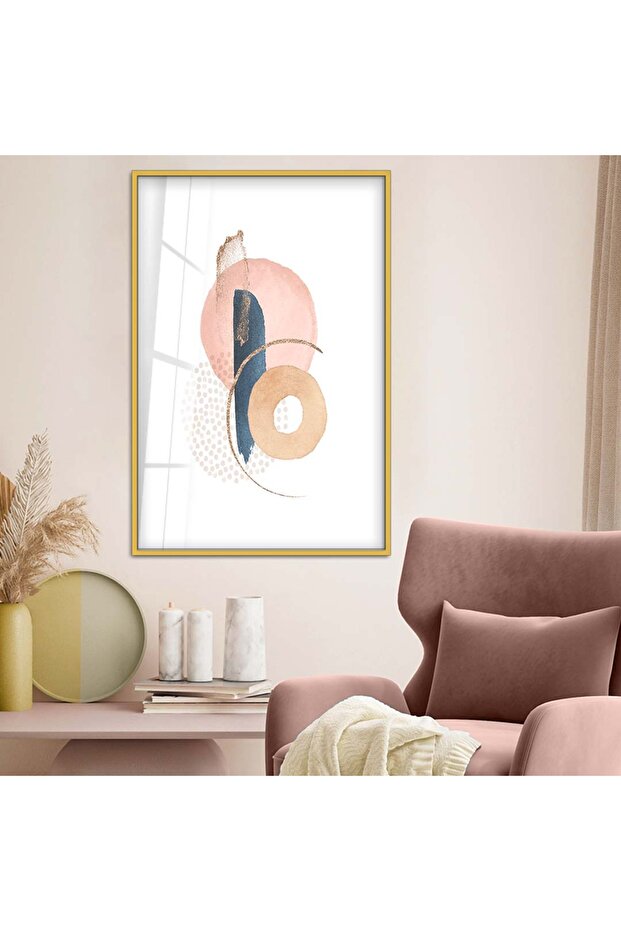 Gold Metal Framed Collage Drawing Abstract Theme Unbreakable Glass Painting