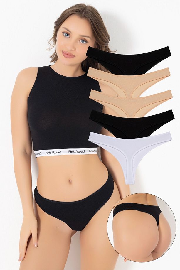 Kadın Pamuk Brazilian Tanga 5'li Paket Set - 2