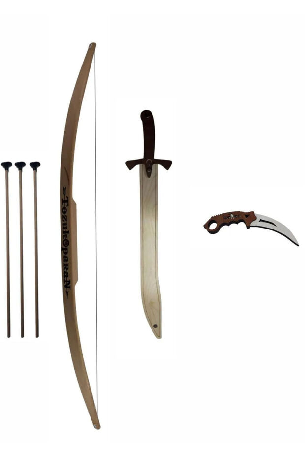 Super 3-Piece Toy Set Wooden Arrow Bow + Sword + Toy Knife Set