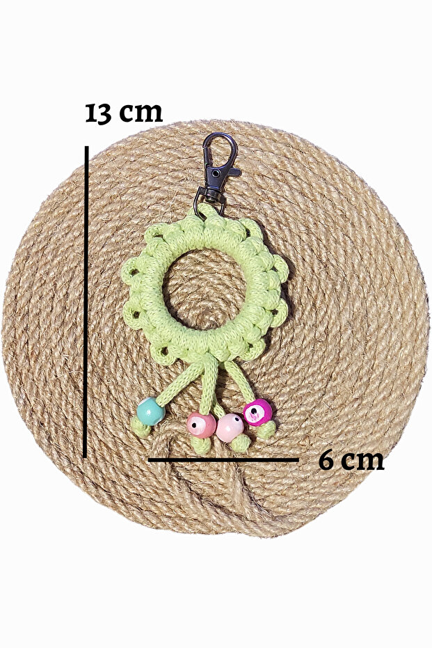 سلسلة مفاتيح مكرامية ذات حلقة خضراء مطرزة بعين الشر - 3