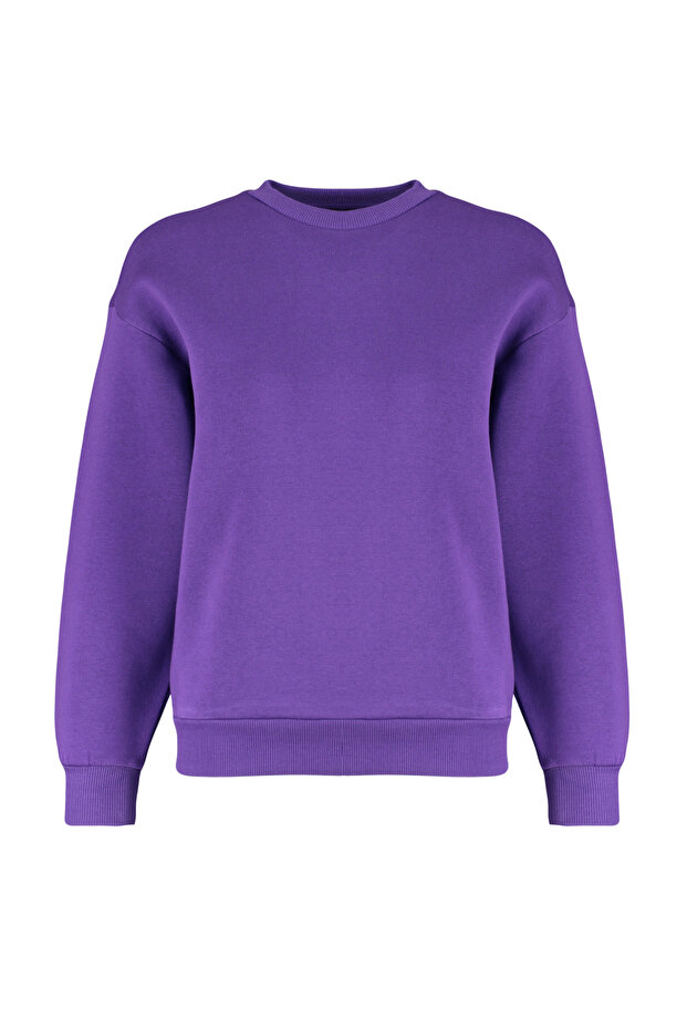 Fioletowa, gruba polarowa bluza z dzianiny o regularnym kroju/normalnym kroju, z okrągłym dekoltem TWOAW24SW00101 - 8