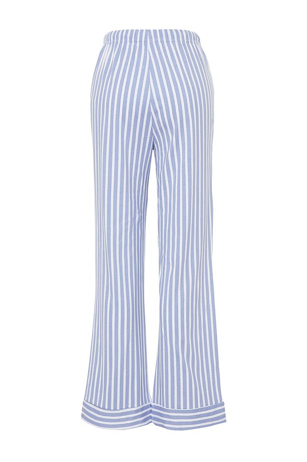 Beyaz Mavi %100 Pamuklu Çizgili Örme Pijama Altı THMAW24PJ00001 - 8