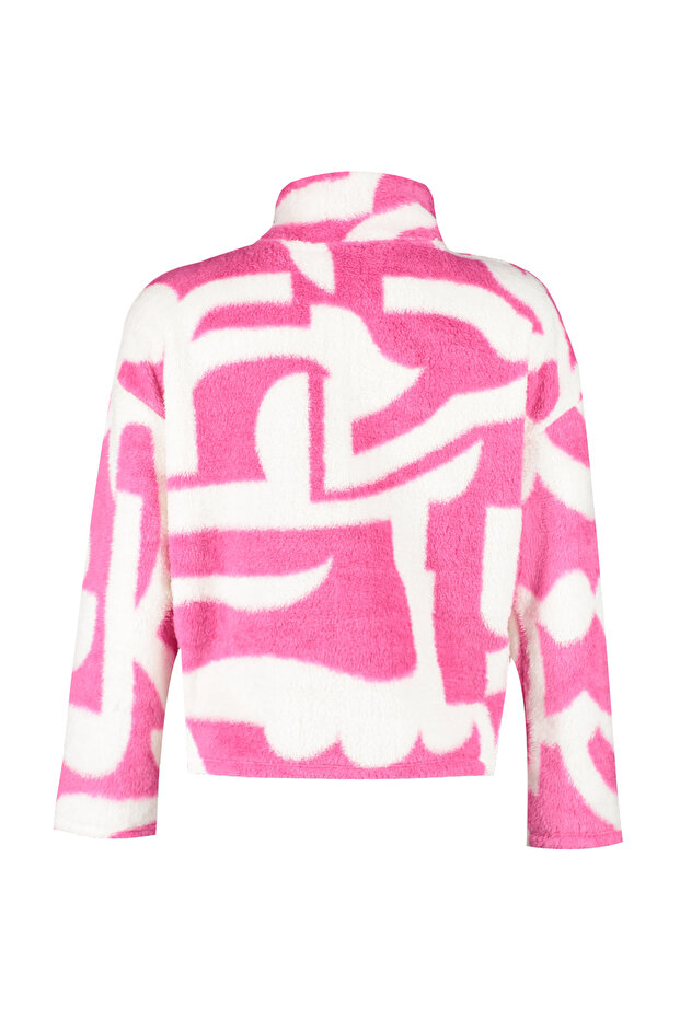 Fuşya Kalın Polar Desenli Fermuarlı Dik Yaka Uzun Kol Örme Sweatshirt TWOAW24SW00045 - 8