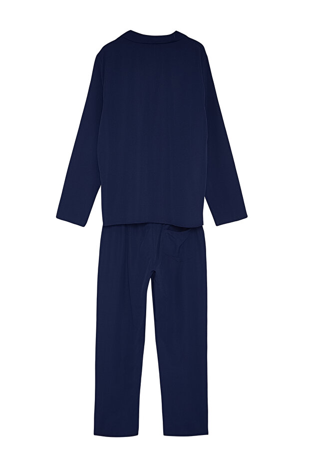 Lacivert Regular Fit Dokuma Pijama Takımı TMNAW24PT00057 - 13