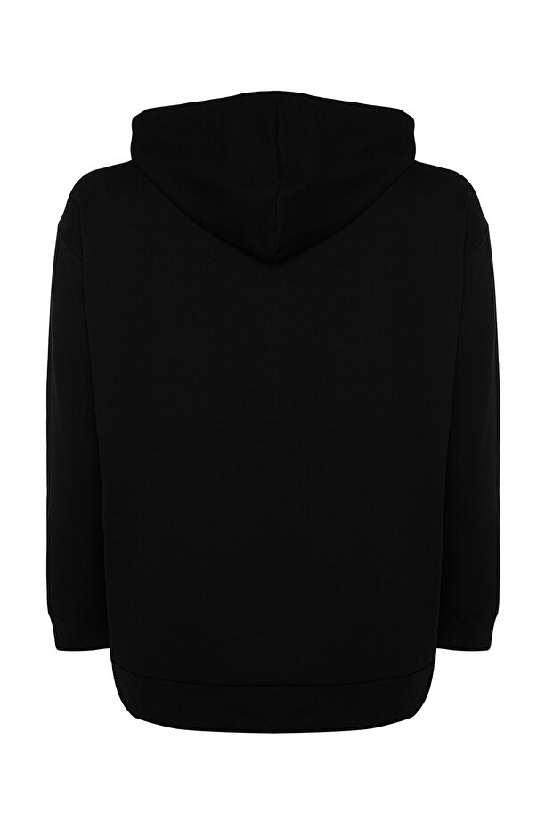 Siyah Kapüşonlu Fermuarlı İnce Örme Sweatshirt TBBSS22SW0169 - 8