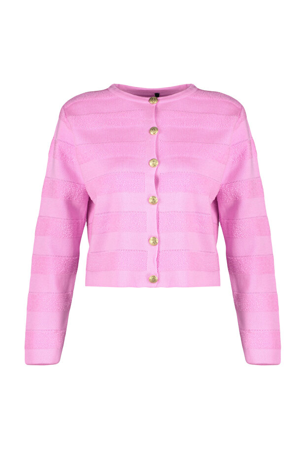 Pembe Bisiklet Yaka Ceket Görünümlü Triko Hırka TWOAW24HI00337 - 6