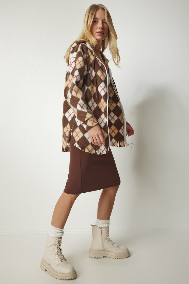 Women's Brown Tasseled Hooded Fleece Sweatshirt DD01260