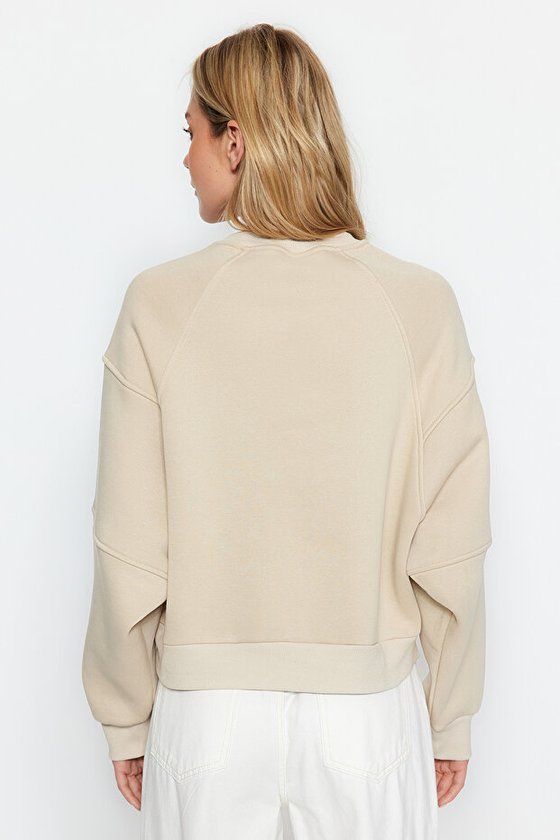 Kamienny dekolt w serek Regularny krój haftowany gruby polar wewnątrz bluza z dzianiny TWOAW24SW00199 - 3