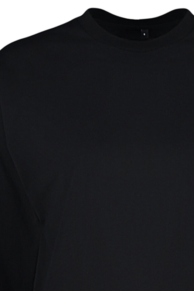 Siyah %100 Kalın Pamuklu Basic Bisiklet Yaka Oversize/Geniş Kalıp Örme T-Shirt TWOAW24TS00013 - 11