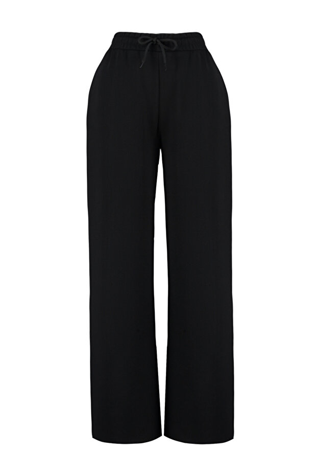 Siyah Kalın Extra Wide Leg Yüksek Bel Örme Eşofman Altı Pantolon TWOAW24EA00043 - 6