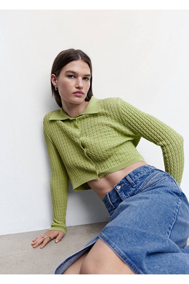 Örgü Desenli Cropped Hırka - 8