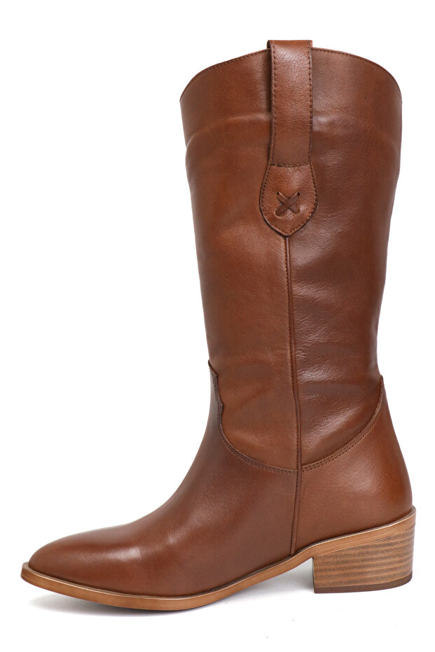 Taba Topuklu Deri Bot - 2