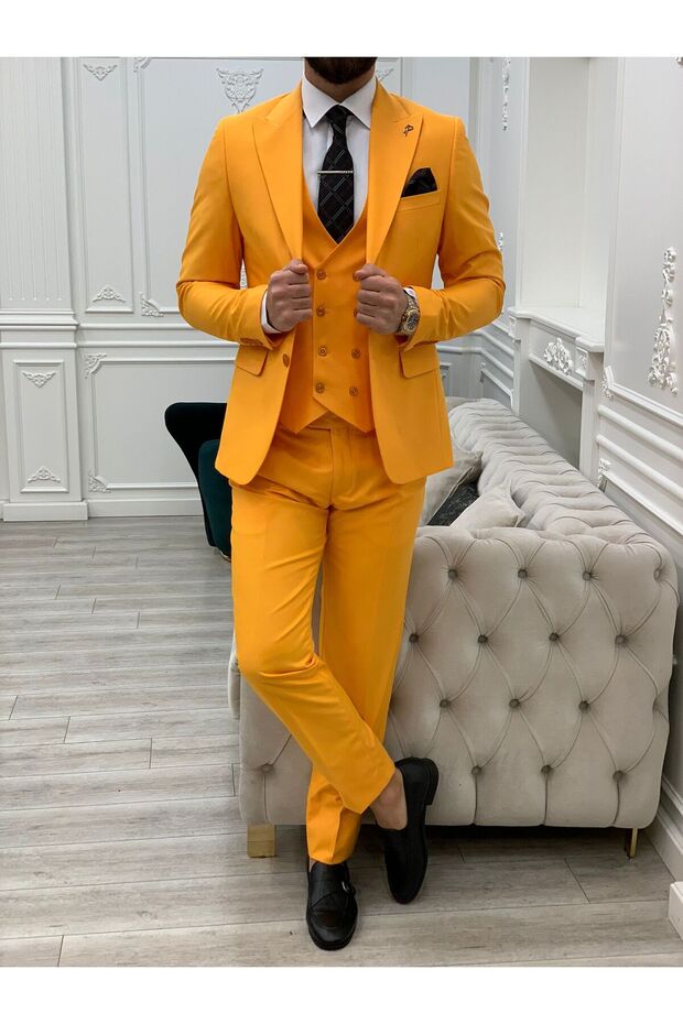 Men's Suit Swallow Collar Italian Cut Slim Fit Jacket Vest Pants
