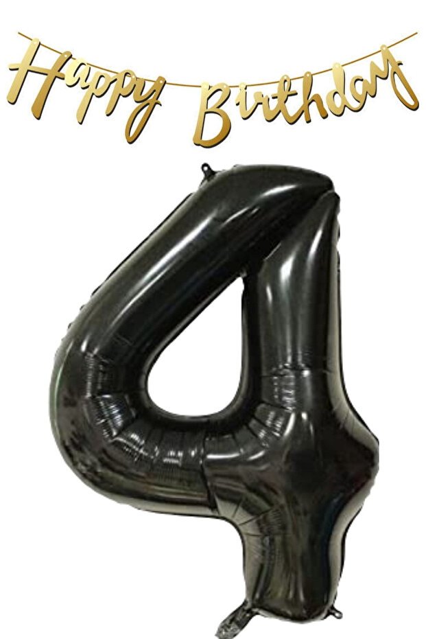 Happy Birthday Written Pennant and 4 Numbers Foil Balloon