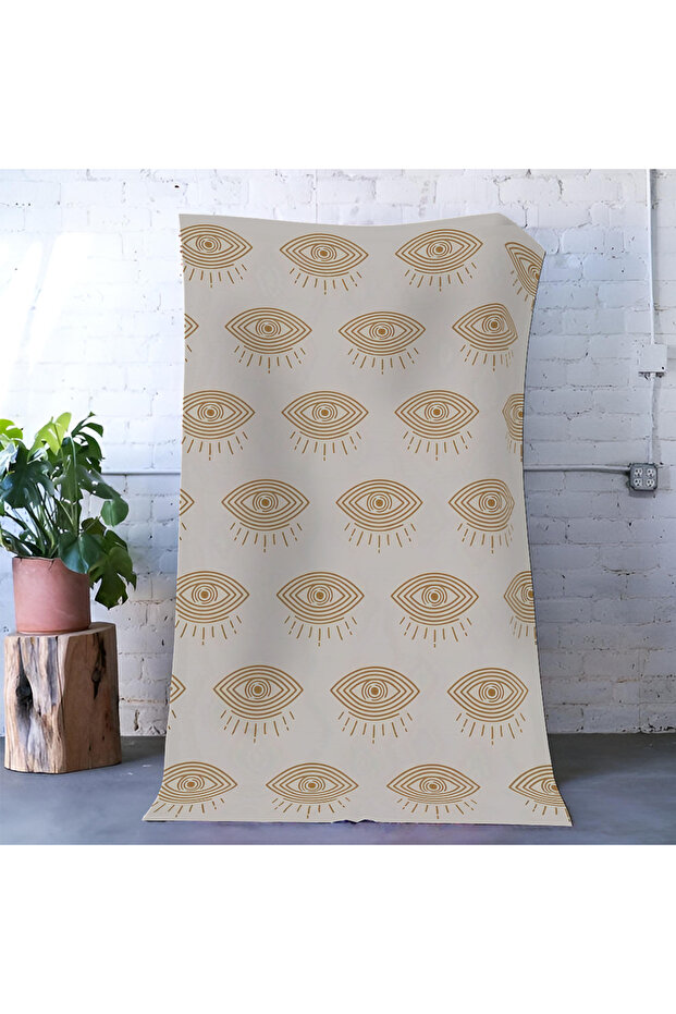 Beige Themed Eye Patterned Modern Decorative Carpet 1651