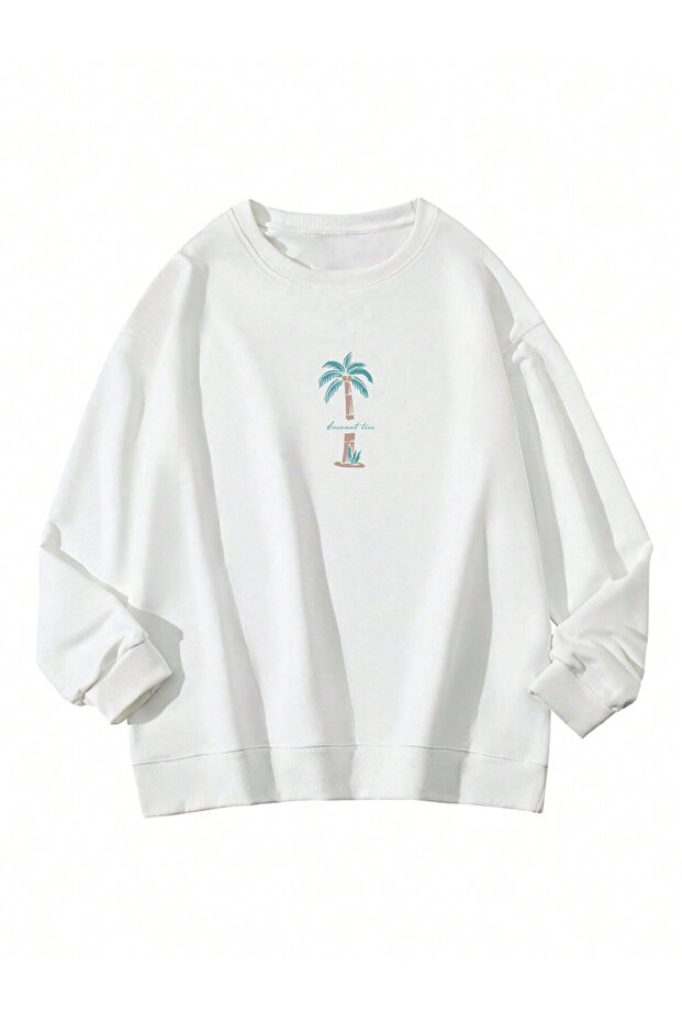 Coconut Tree Patterned Sweat White - 3