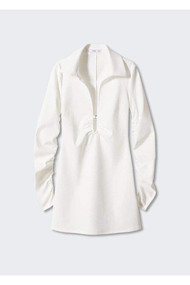 Büzgü Detaylı Dekolte Elbise - 3