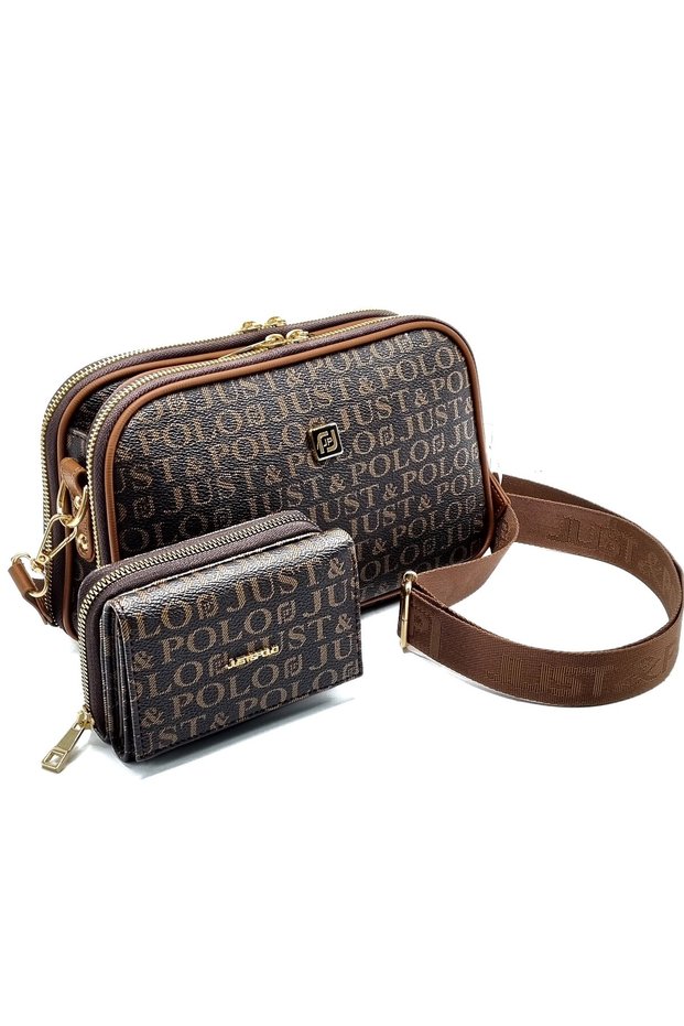 Women's Brown 5 Compartment Crossbody Bag and Wallet Combination Tm4023