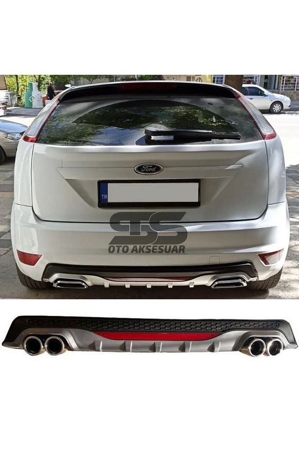 Ford Focus 2 HB Difüzör Arka Tampon Eki 4 Egzoz Çıkışlı Gri Reflektörlü - 1