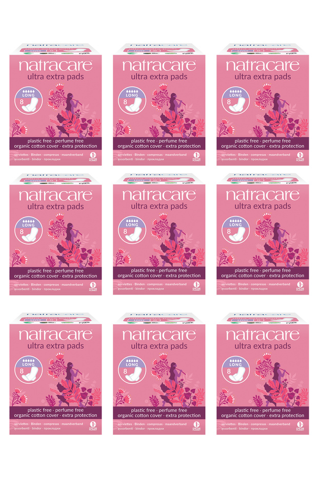 Organic and Natural Winged Ultra Extra Pad Long - Night Set of 9 - 72 Pads