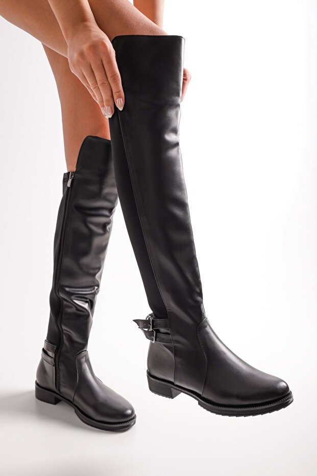 Női Eliana fekete bőr rugalmas csizma fekete bőr - 3