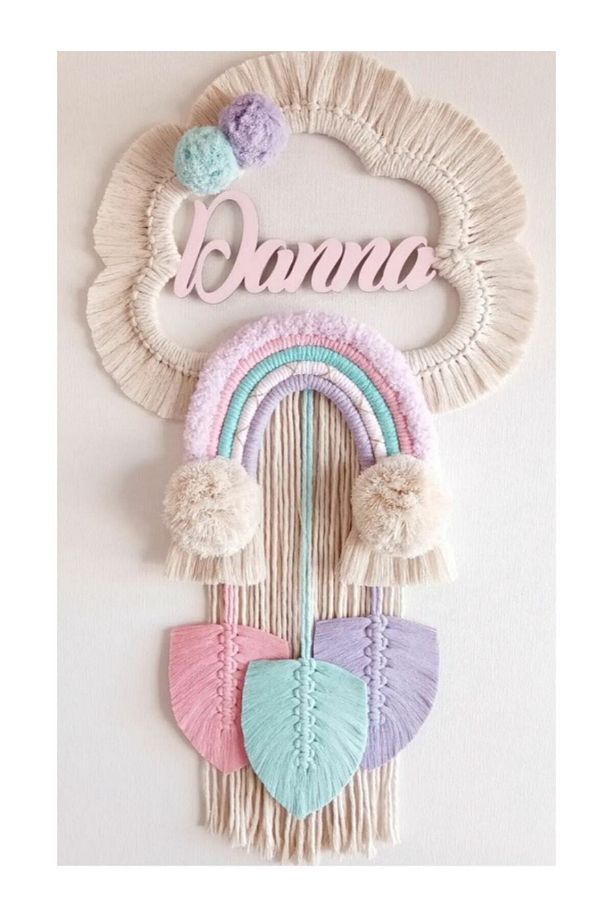 Pastel Soft Seri Makrome Isimli Çocuk Odası Kapı Süsü - 1