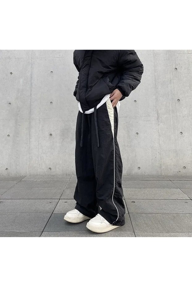 Y2k STRIP DETAIL UNISEX PARACHUTE TRACK PANTS / TROUSERS