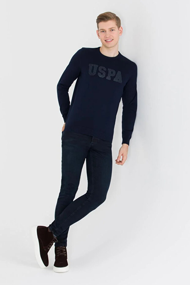 Men's Navy Blue Crew Neck Knitwear Sweater