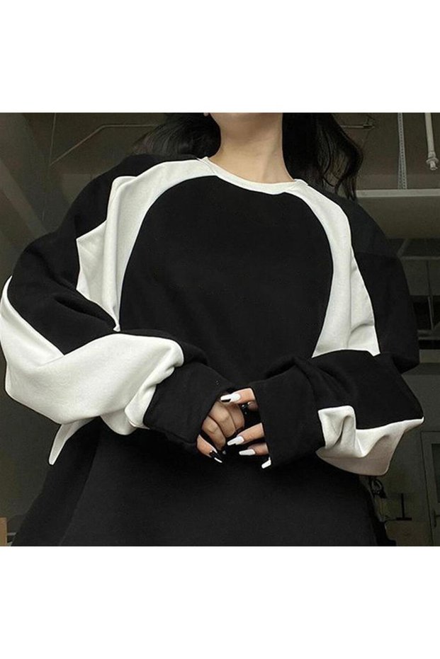Blunt Blunt Y2K Streetwear Line Detail Unisex Oversize Crew Neck Black Sweatshirt