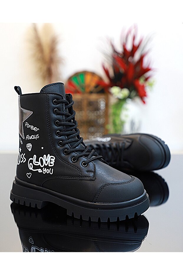 1763 Anatomical Sole Girl's Boots BLACK