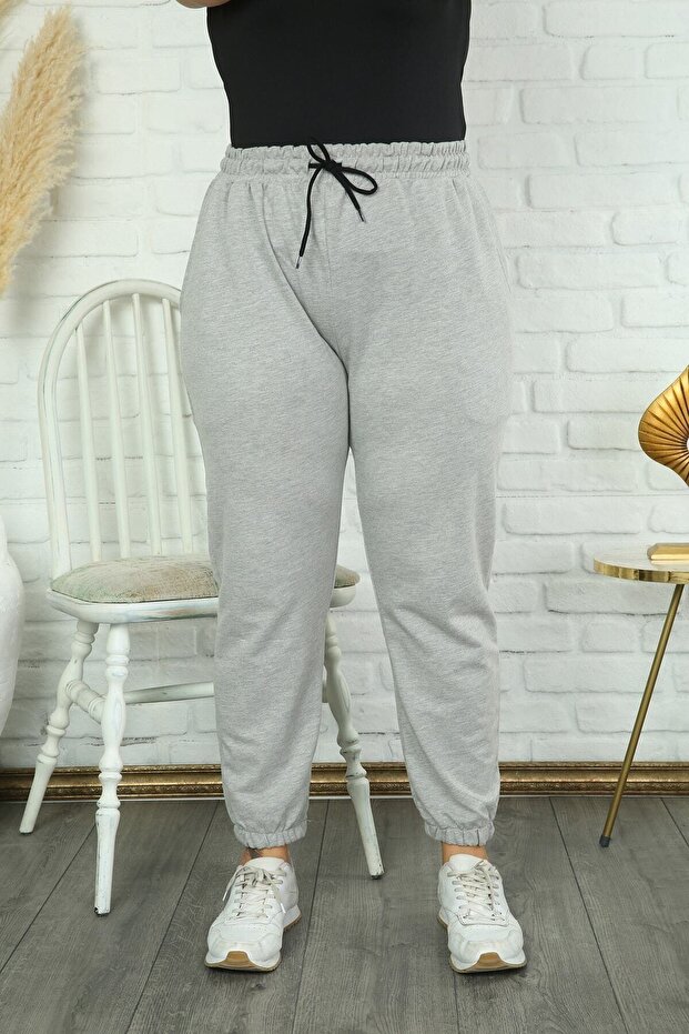 بنطال رياضي ليكرا مقاس كبير باللون الرمادي - خيطين - 3