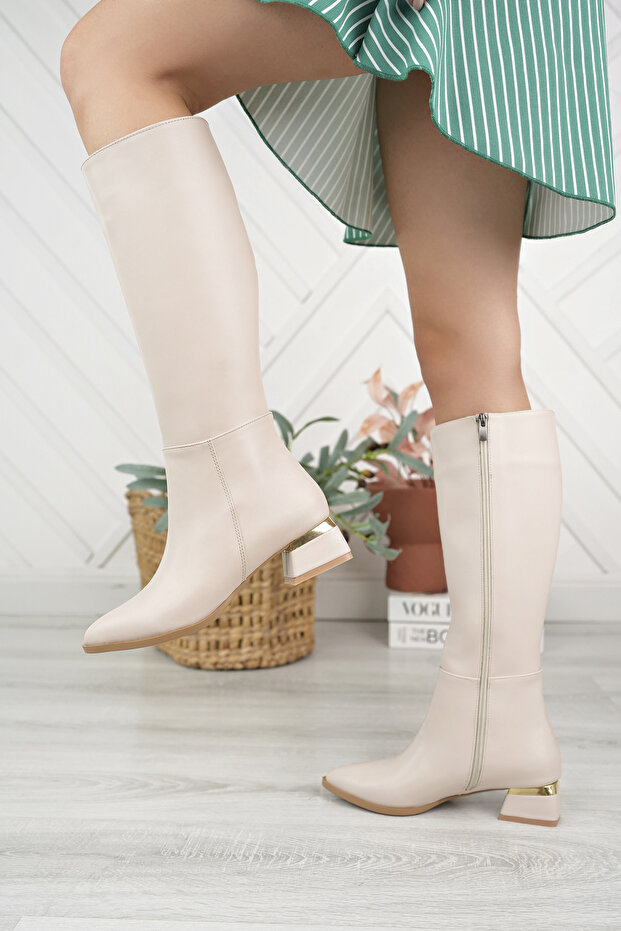 Mat Bej Kadın Çizme - 1