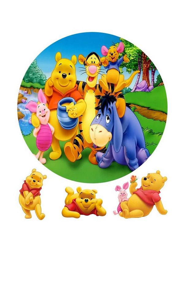 Winnie Resimli Şekerli Kağıt Yenilebilir Kağıt Üzerine Resimli Pasta Baskısı - 1